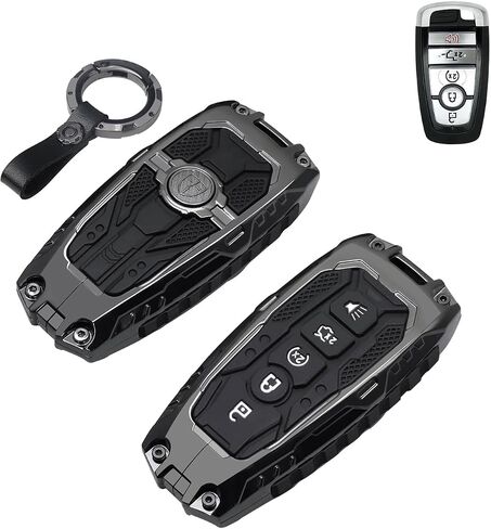 QBUC Heavy Key Fob Cover for Ford, Key Fob Case Fits for Ford F150 Explorer Fusion Escape Edge Expedition Full Protection F150 - F550 Bronco Maverick Mustang Keychain Accessories (Black, 5 Buttons) in Saudi Arabia