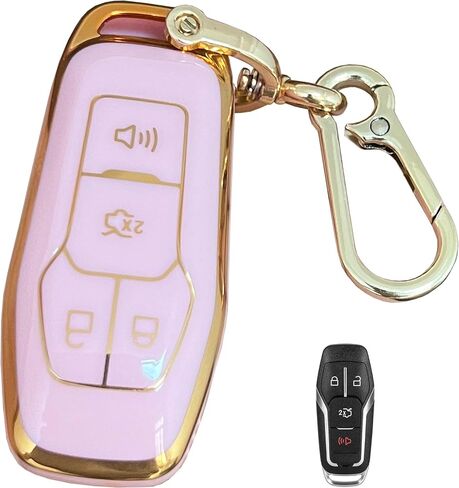 Remote for Ford Key Fob Cover Protective Gloves Fits for Ford Explorer 2016-2017 Edge Fusion Titanium Mustang (4-Button-Pink) in Saudi Arabia