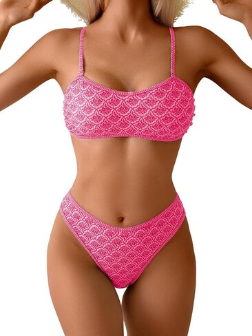 Fanuerg Women's Bandeau Bikini Sets Removable Strap Two Piece Swimsuit High Cut Cheeky Bathing Suit in Kuwait