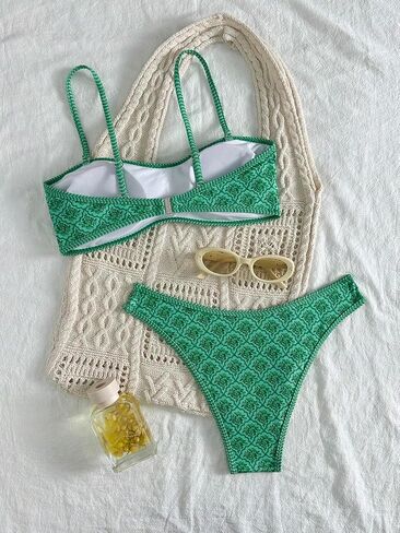 Fanuerg Women's Bandeau Bikini Sets Removable Strap Two Piece Swimsuit High Cut Cheeky Bathing Suit in Kuwait