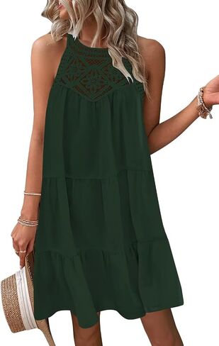 Wkior Womens Summer Dresses 2025 Casual Halter Sleeveless Flowy Mini Dress Tiered Pleated Beach Sundress in Kuwait