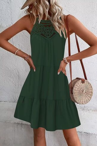 Wkior Womens Summer Dresses 2025 Casual Halter Sleeveless Flowy Mini Dress Tiered Pleated Beach Sundress in Kuwait