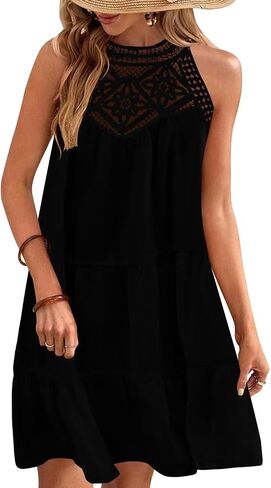 Wkior Womens Summer Dresses 2025 Casual Halter Sleeveless Flowy Mini Dress Tiered Pleated Beach Sundress in Kuwait