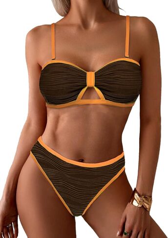 seamoly 2 in 1 Convertible Bikini Sets Ribbed Color Block Bandeau Swimsuit Cutout Ring Sexy 2 Piece Bathing Suit in Saudi Arabia
