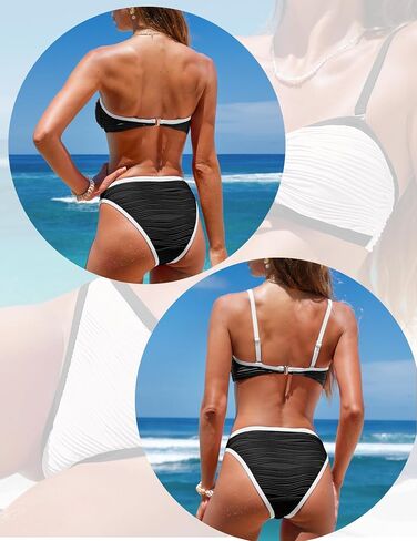 seamoly 2 in 1 Convertible Bikini Sets Ribbed Color Block Bandeau Swimsuit Cutout Ring Sexy 2 Piece Bathing Suit in Saudi Arabia