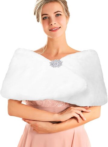 Zehope Wedding Faux Fur Shawl Wrap White Winter Stoles Scarf Bridal Evening Cape Cover Up for Bride and Bridesmaids in Saudi Arabia