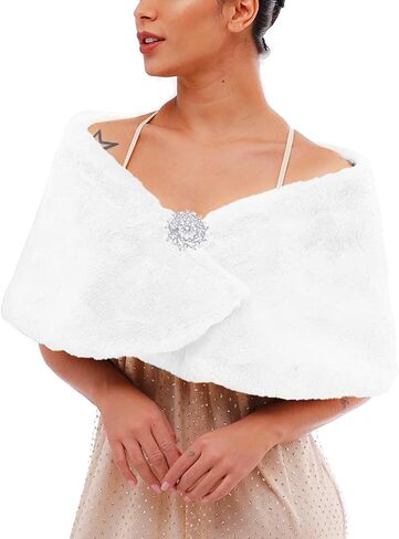 Zehope Wedding Faux Fur Shawl Wrap White Winter Stoles Scarf Bridal Evening Cape Cover Up for Bride and Bridesmaids in Saudi Arabia