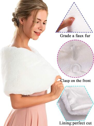 Zehope Wedding Faux Fur Shawl Wrap White Winter Stoles Scarf Bridal Evening Cape Cover Up for Bride and Bridesmaids in Saudi Arabia