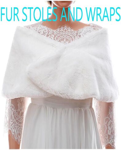 Zehope Wedding Faux Fur Shawl Wrap White Winter Stoles Scarf Bridal Evening Cape Cover Up for Bride and Bridesmaids in Saudi Arabia