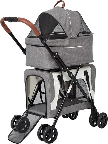 kinbor Double Pet Stroller for 2 Dogs Cats - Portable 4 Wheels Dog Strollers with 2 Detachable Carrier Cages and Cushions for Small Dogs, 3 in 1 Cat Seat Folding Travel Carrier, Grey in Saudi Arabia