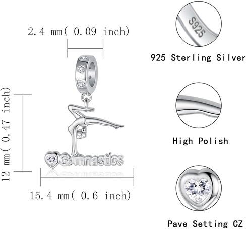 Gymnastics Charms for Necklace Bracelet 925 Sterling Silver Gymnast Bead Jewelry Gifts Teens Girls Women Daughter in Saudi Arabia
