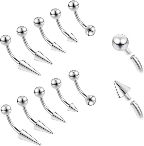 ZS 10pcs 16g/18g spike حاجب الحاجب المجوهرات ، خيط داخلي منحني الحلقات العمودية الشفاه Labret ، spike tragus helix arces rabring rings rings in Saudi Arabia