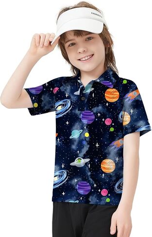 Boy's Golf Shirts Short Sleeve Polo Shirts Performance Golf Clothes Print School Uniform Tennis Tops in Saudi Arabia