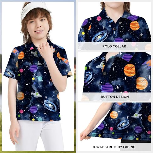 Boy's Golf Shirts Short Sleeve Polo Shirts Performance Golf Clothes Print School Uniform Tennis Tops in Saudi Arabia