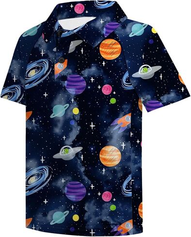 Boy's Golf Shirts Short Sleeve Polo Shirts Performance Golf Clothes Print School Uniform Tennis Tops in Saudi Arabia