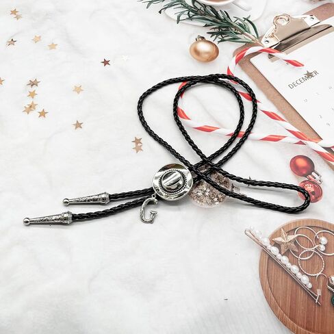 BRBAM Initial Pendant Bolo Tie Western Cowboy Hat and 3D Alphabet Letter Bolo Tie Western Cowboy Leather Necklace for Men in Saudi Arabia