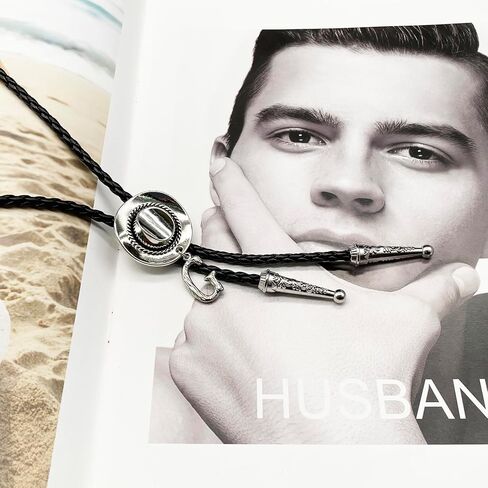 BRBAM Initial Pendant Bolo Tie Western Cowboy Hat and 3D Alphabet Letter Bolo Tie Western Cowboy Leather Necklace for Men in Saudi Arabia