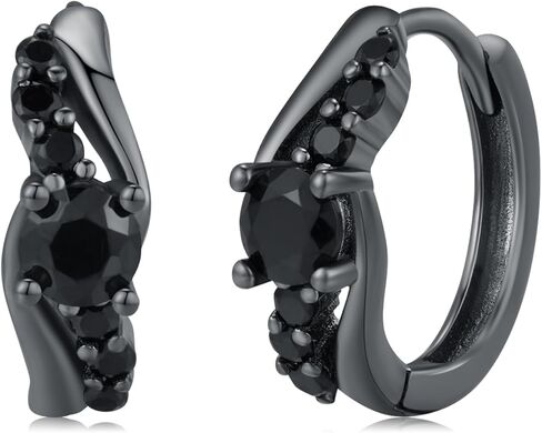 Hoop Earrings 925 Sterling Silver CZ Black Hoop Earring Mens Earrings Black Earrings Gothic Jewelry Gifts for Men Women in Saudi Arabia