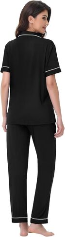 النسائية مشروط Pajama مجموعة 2 قطعة صالة ناعمة مجموعة الأكمام قصيرة الزر أعلى Pajama Comfy Pj Pants مع جيوب S-3XL in Kuwait