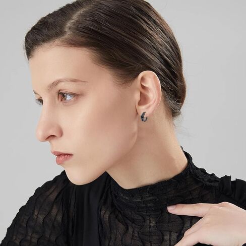 Hoop Earrings 925 Sterling Silver CZ Black Hoop Earring Mens Earrings Black Earrings Gothic Jewelry Gifts for Men Women in Saudi Arabia