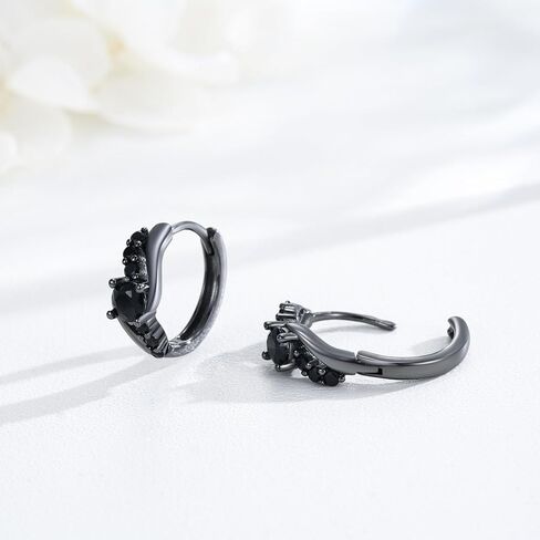 Hoop Earrings 925 Sterling Silver CZ Black Hoop Earring Mens Earrings Black Earrings Gothic Jewelry Gifts for Men Women in Saudi Arabia