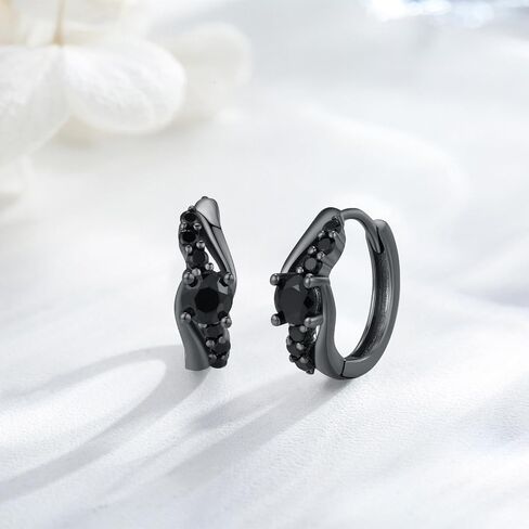Hoop Earrings 925 Sterling Silver CZ Black Hoop Earring Mens Earrings Black Earrings Gothic Jewelry Gifts for Men Women in Saudi Arabia