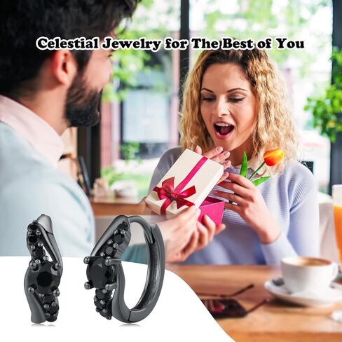 Hoop Earrings 925 Sterling Silver CZ Black Hoop Earring Mens Earrings Black Earrings Gothic Jewelry Gifts for Men Women in Saudi Arabia
