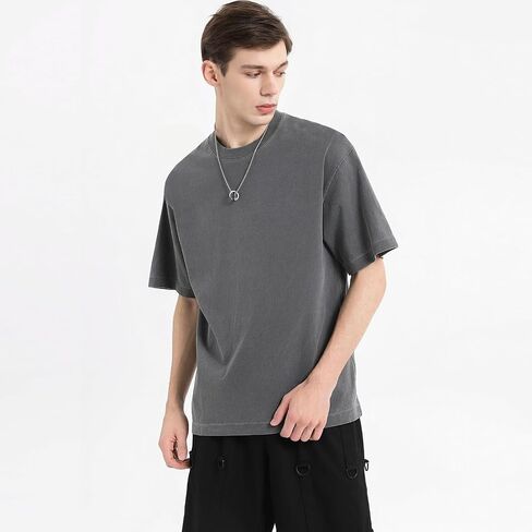 Men's Oversized T Shirts Cotton Unisex Loose Fit Tee Vintage Acid Washed Summer Casual Baggy Basic Tops in Saudi Arabia