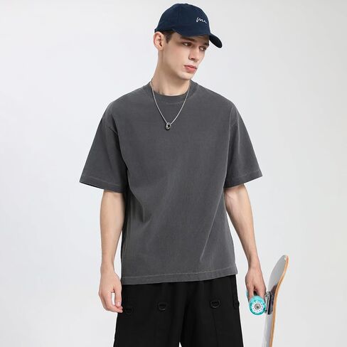 Men's Oversized T Shirts Cotton Unisex Loose Fit Tee Vintage Acid Washed Summer Casual Baggy Basic Tops in Saudi Arabia