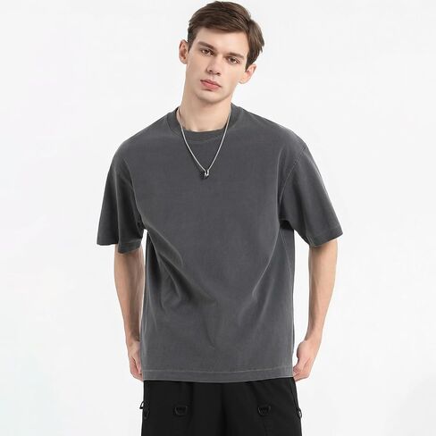 Men's Oversized T Shirts Cotton Unisex Loose Fit Tee Vintage Acid Washed Summer Casual Baggy Basic Tops in Saudi Arabia