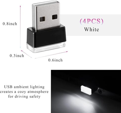 4 PCS USB LED Car Interior Atmosphere Lamp, Mini LED Plug-in USB Interface Trunk Ambient Light, Portable USB Night Lighting Kit Interior Decor for Vehicle Home Office (Ice Blue) in Saudi Arabia