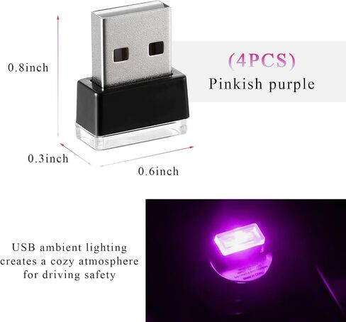 4 PCS USB LED Car Interior Atmosphere Lamp, Mini LED Plug-in USB Interface Trunk Ambient Light, Portable USB Night Lighting Kit Interior Decor for Vehicle Home Office (Ice Blue) in Saudi Arabia