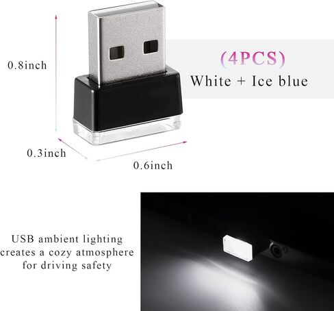 4 PCS USB LED Car Interior Atmosphere Lamp, Mini LED Plug-in USB Interface Trunk Ambient Light, Portable USB Night Lighting Kit Interior Decor for Vehicle Home Office (Ice Blue) in Saudi Arabia