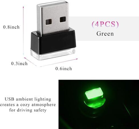 4 PCS USB LED Car Interior Atmosphere Lamp, Mini LED Plug-in USB Interface Trunk Ambient Light, Portable USB Night Lighting Kit Interior Decor for Vehicle Home Office (Ice Blue) in Saudi Arabia