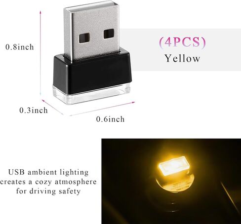 4 PCS USB LED Car Interior Atmosphere Lamp, Mini LED Plug-in USB Interface Trunk Ambient Light, Portable USB Night Lighting Kit Interior Decor for Vehicle Home Office (Ice Blue) in Saudi Arabia