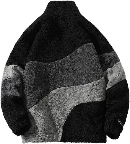 Aelfric Eden Men's Vintage Patchwork Fleece Coats Splicing Contrast Sherpa Coat Unisex Casual Oversized Jackets in Saudi Arabia