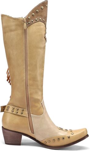 Women's Western Fringe Cowboy Boots for Women Knee High Pointed Toe Studded Fashion Cowgirl Boots for Girls with Zipper in Saudi Arabia
