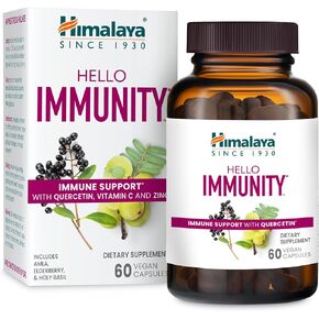 Himalaya Hello Immunity with Quercetin, Vitamin C, Vitamin D, Zinc, Amla, Elderberry & Holy Basil for Daily Immune Support, Vegan, Gluten Free, 60 Capsules, 1 Month Supply