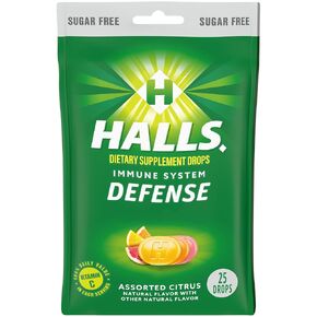 HALLS Defense Assorted Citrus Sugar Free Vitamin C Drops, 25 Drops