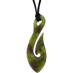 100% New Zealand Jade Necklace for Men and Women, Hand Carved Maori Necklace Jade Pendant for Men With Black Adjustable Cord, Pounamu Green Stone Jewelry, Fish Hook Nephrite Jade Pendant 2in (50mm)