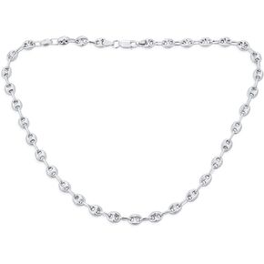 Bling Jewelry Usisex 14K Gold Plated .925 Sterling Silver Nautical Anchor Link Puff Mariner Chain Necklace for Women 6mm Wide 15 16 18 20 24 Inter