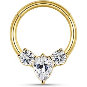 16G Septum Ring Surgical Steel Daith Earring, Gold Septum Jewelry for Septum Piercing, CZ Gemstone Septum Clicker Daith Piercing Jewelry 16 Gauge 8mm 10mm