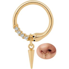 Dangle Septum Rings, 316L Surgical Steel Snake Nose Rings for Women Men, 16G 8mm Tragus, Helix, Rook, Daith, Cartilage Earrings Piercing Jewelry