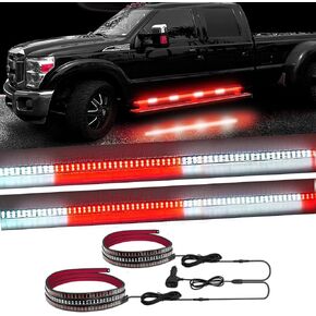 2pcs 70in Red White Strobe Lights Strip للشاحنات ، 864 LED مصابيح خطر التحذير ، 29 وظيفة تومض أضواء لوحة الطوارئ لمركبات البناء سيارات الدفع الرباعي ، مقاومة للماء ، DC12V