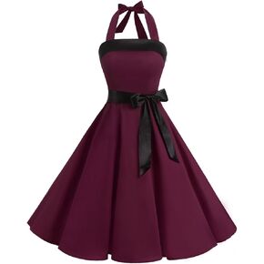 Vintage Dress for Women 1950s Halter Retro Cocktail Dresses Audrey Hepburn Style Rockabilly Swing Dress