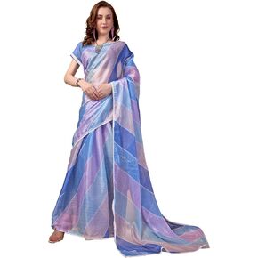 Women's Tissue Silk Formal Digital Print Saree with Matching Unstitched Blouse Piece Purple