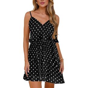 WISFRUIT Women's Summer Boho Tank Dress V-Neck Sleeveless Tiered Chiffon Pleated Flowy Mini Dresses