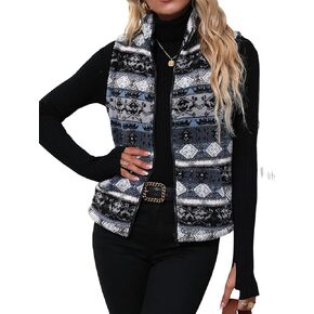 SOLY HUX Women's Graphic Jacket Vest Fuzzy Fleece Zip Up Cardigan Sleeveless Casual Outwear with Pockets