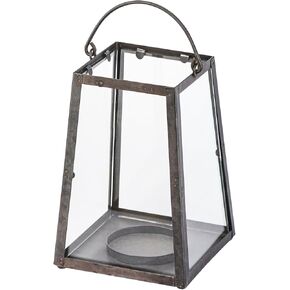 Vintage Tapered Tin Lantern with Glass Panels for Pillar Candle, Metal Candle Holder, for Farmhouse or Industrial Style, Centerpiece, Patio Accent, Decor On Side Tables, Mantels (1, 5.8“x7.5)