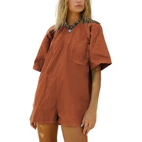 Athlisan Rompers for Women Casual Oversized Athletic Workout Romper Jumpsuits Overalls with Pockets(Rust-M)